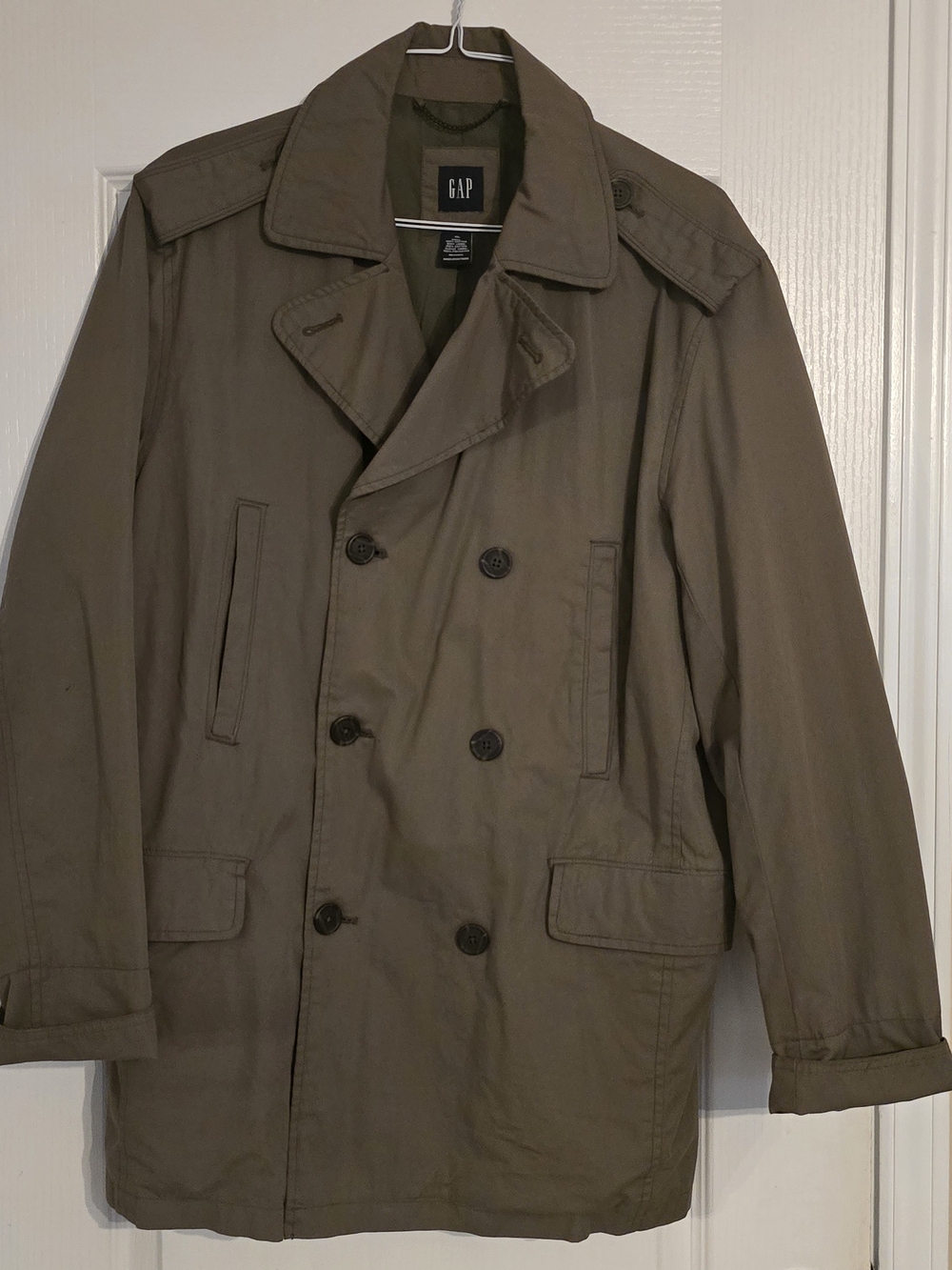 GAP Men’s Double-Breasted Olive Trench Coat